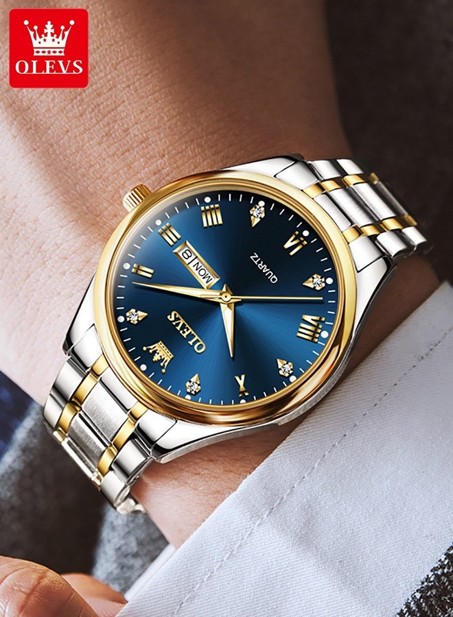 أوليفز ساعات رجالية فاخرة كوارتز مقاومة للماء ومضيئة من أفضل الماركات للرجال ساعات يد رجالية كوارتز تناظرية مرصعة بالألماس - Image 5